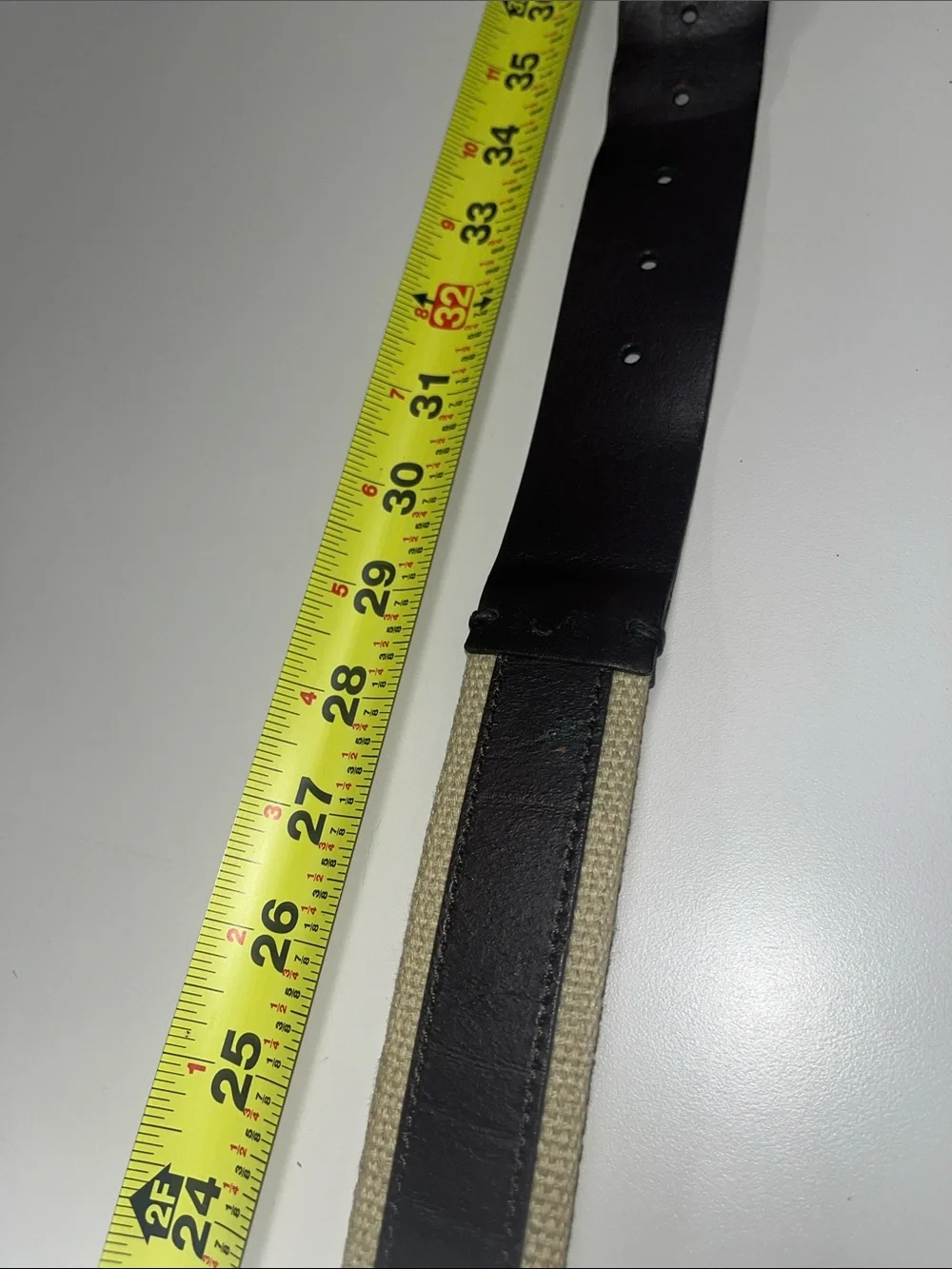 Banana Republic Brown Leather and Cream Canvas Belt with Brass Buckle Size 32